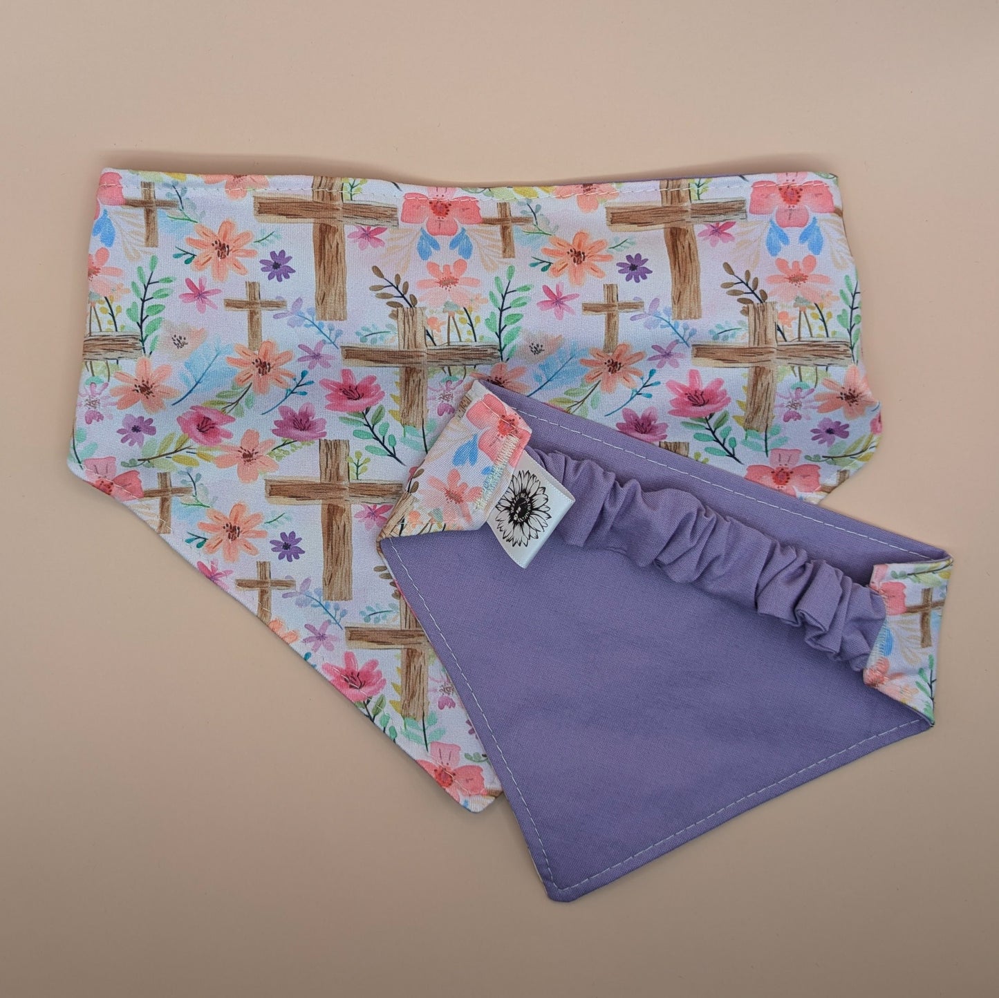 Floral wooden Cross Scrunchie Bandana