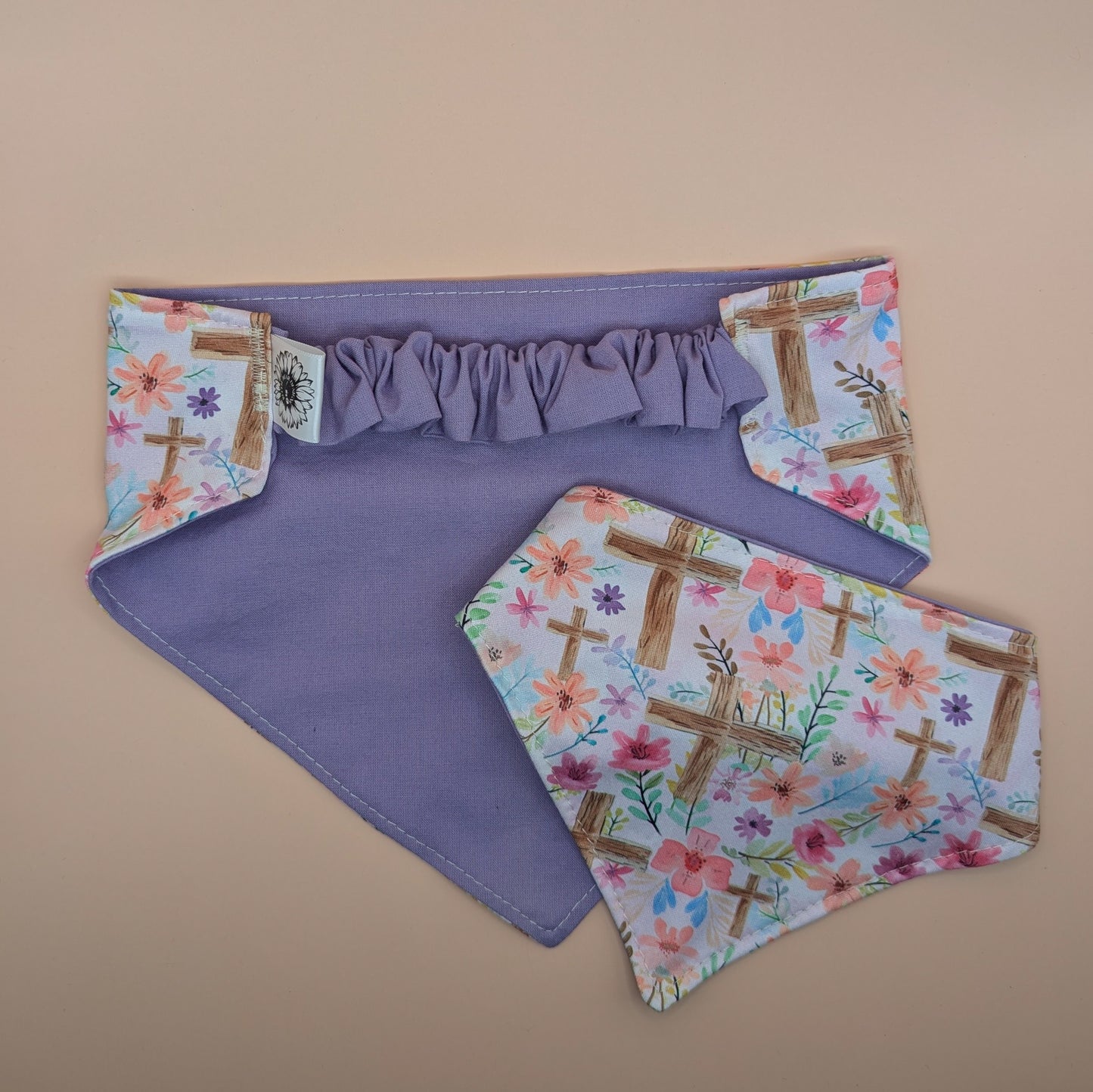 Floral wooden Cross Scrunchie Bandana