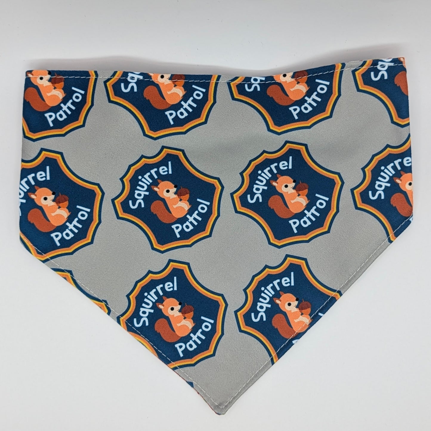 Squirrel Patrol Scrunchie Bandana blue plaid -reversible