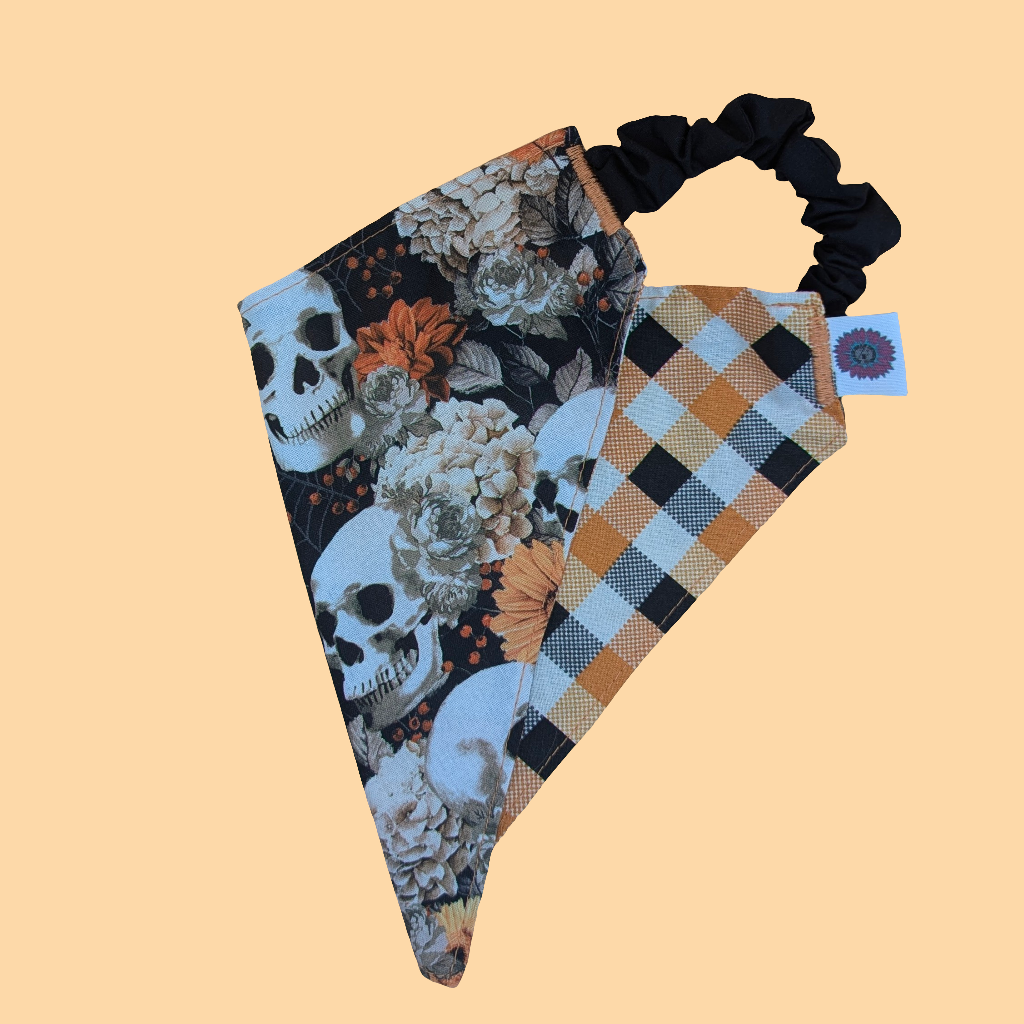 Floral Skull/Plaid Bandana-Reversible