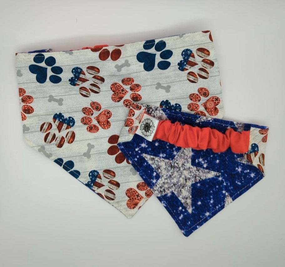 Paws and Stars (faux glitter) Scrunchie Bandana-reversible