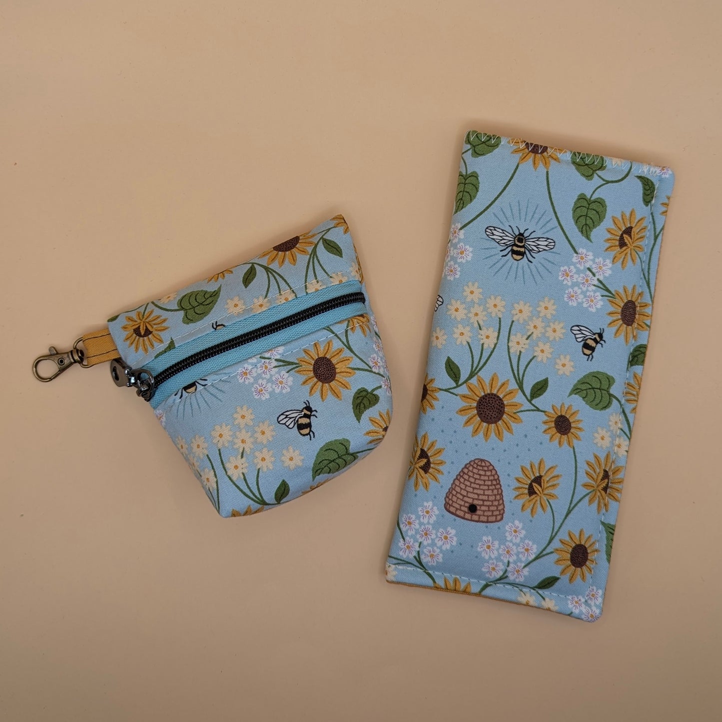 Light Blue and Bees Mini Pouch