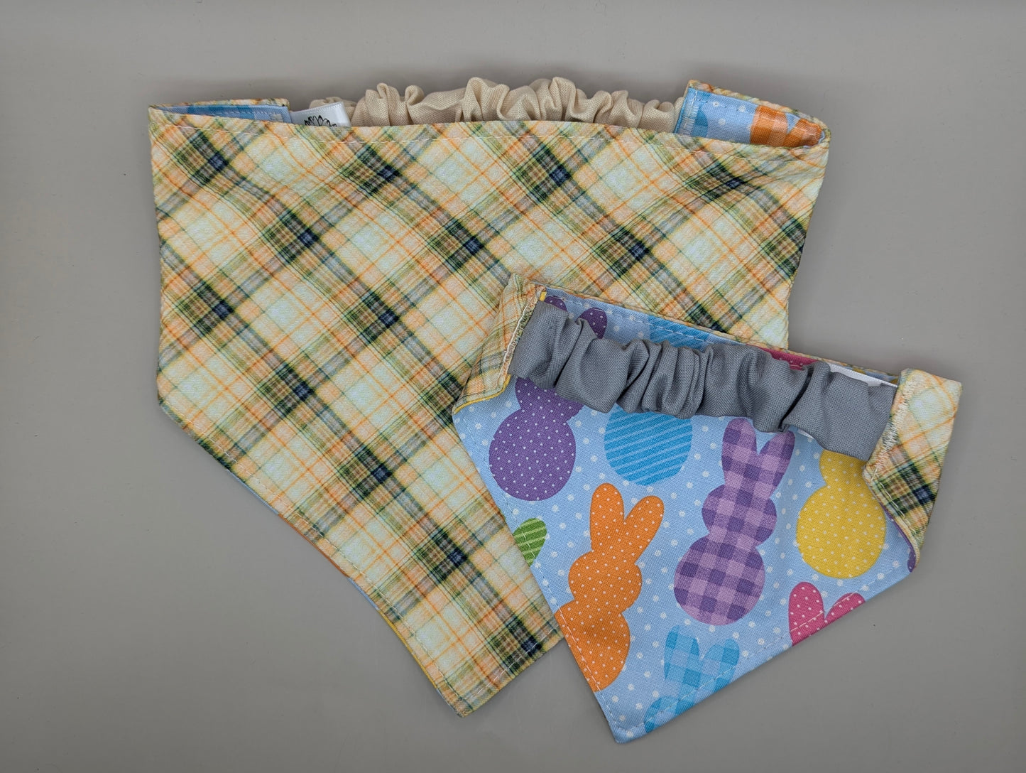 Yellow Plaid/Color Bunnies Scrunchie Bandana-reversible