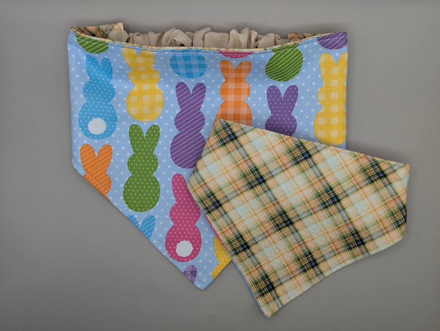 Yellow Plaid/Color Bunnies Scrunchie Bandana-reversible