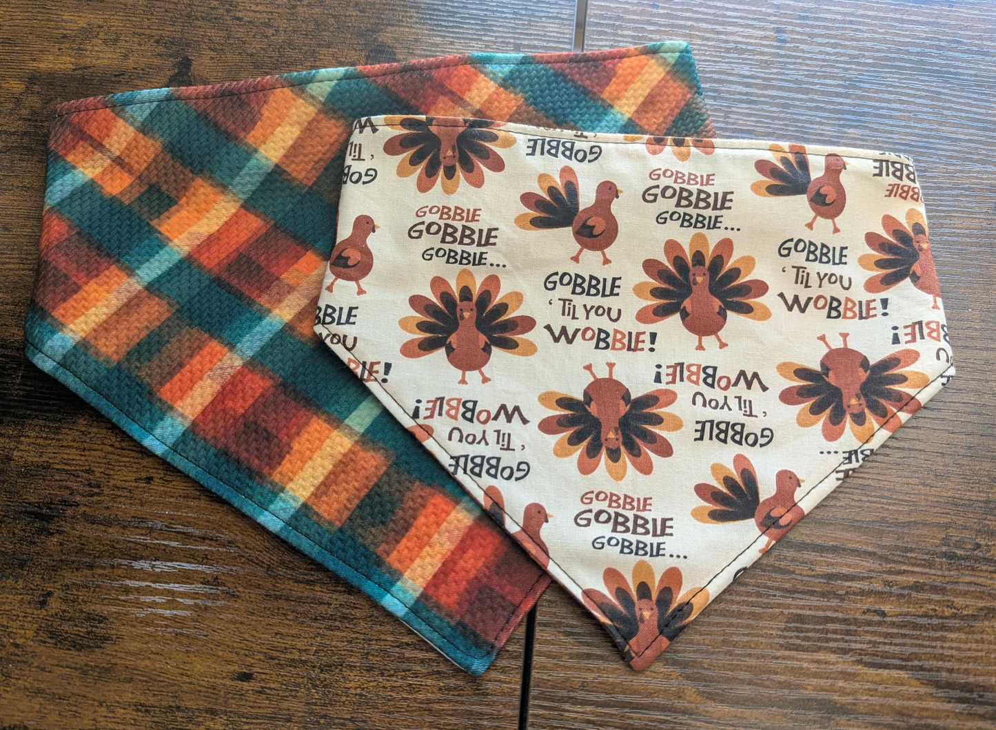 Gobble Til You Wobble Scrunchie Bandana/plaid- Reversible