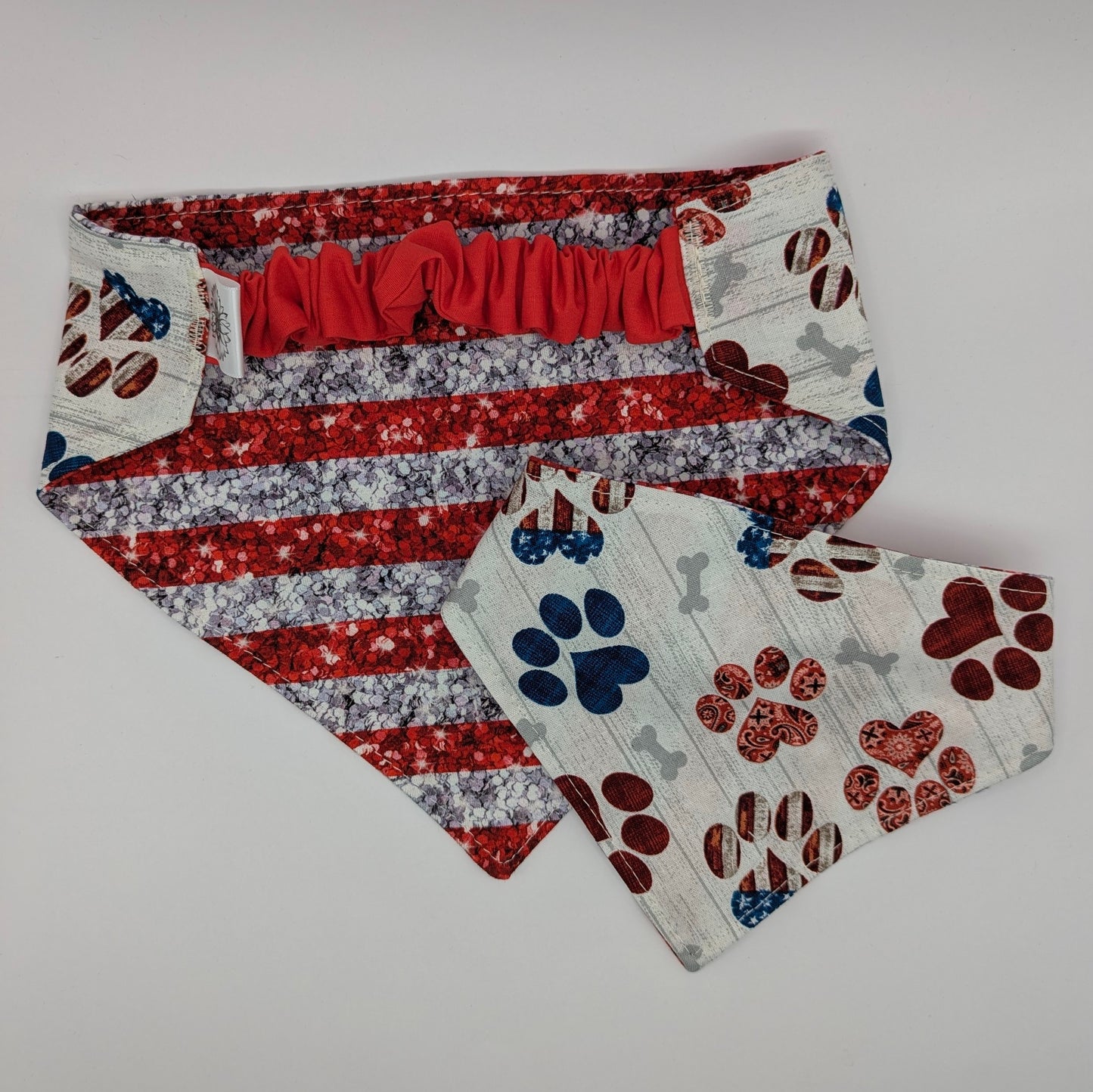 Paws and stripes (faux glitter)Scrunchie Bandana-reversible