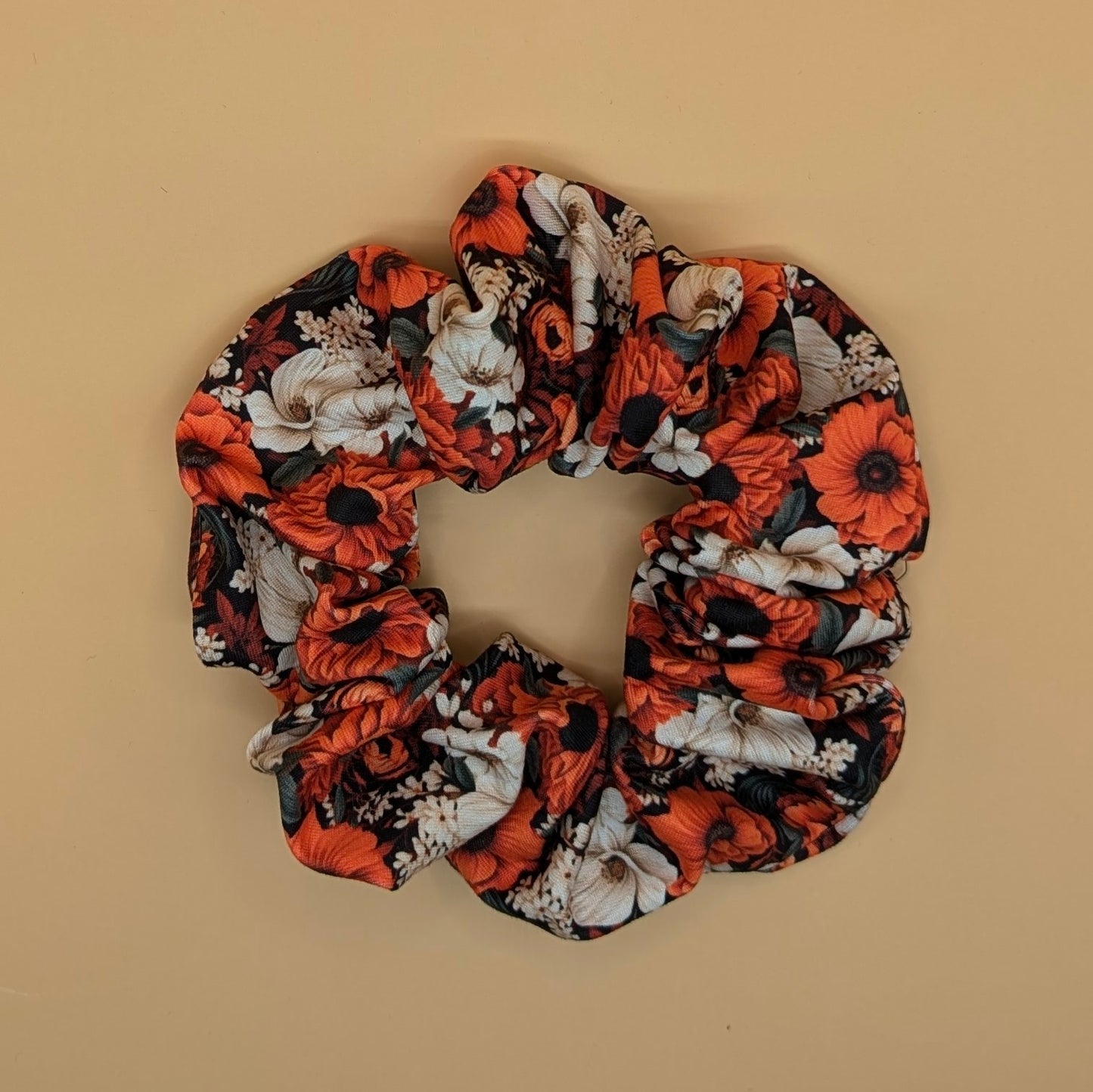 Orange Floral Hair Scrunchie