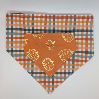 Golden Pumpkin/Plaid Bandana- Reversible