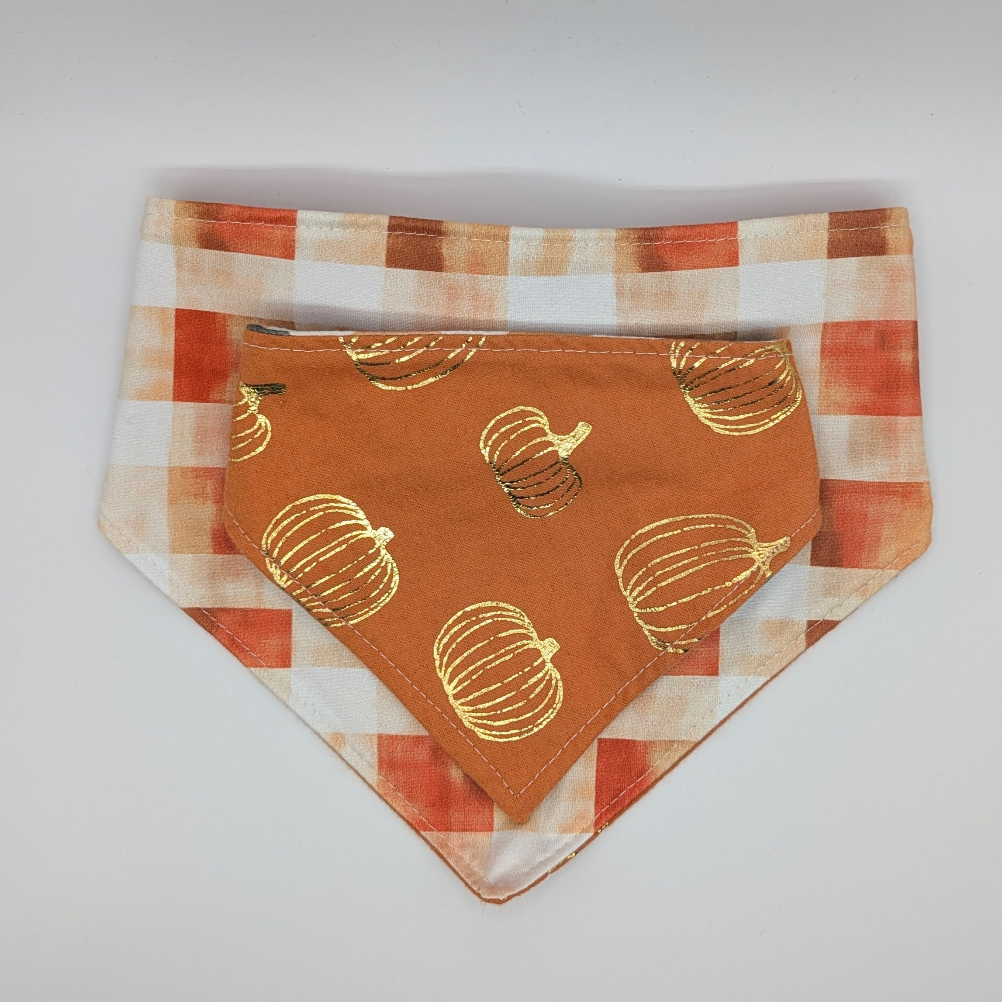 Golden Pumpkin/Plaid Bandana- Reversible
