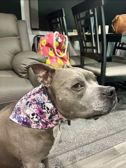 Floral Pink Skull Scrunchie Bandana-Reversible