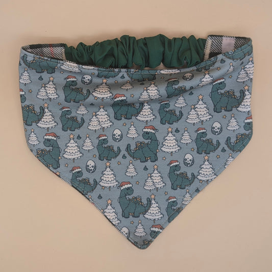 Dino and trees /Plaid Scrunchie bandana- reversible