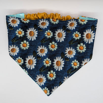 Reversible Scrunchie Bandana- Denim Daisy