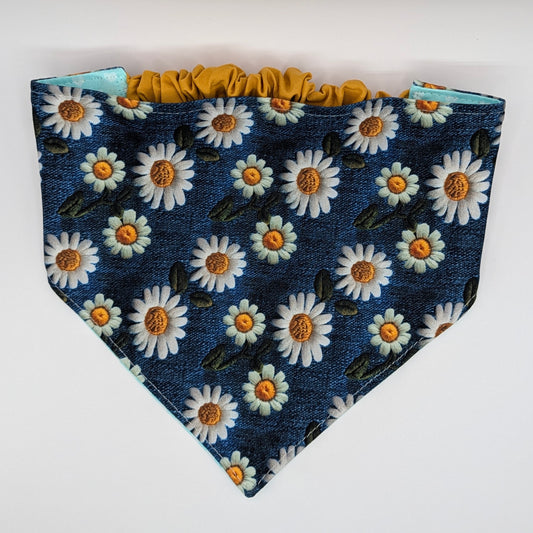 Reversible Scrunchie Bandana- Denim Daisy