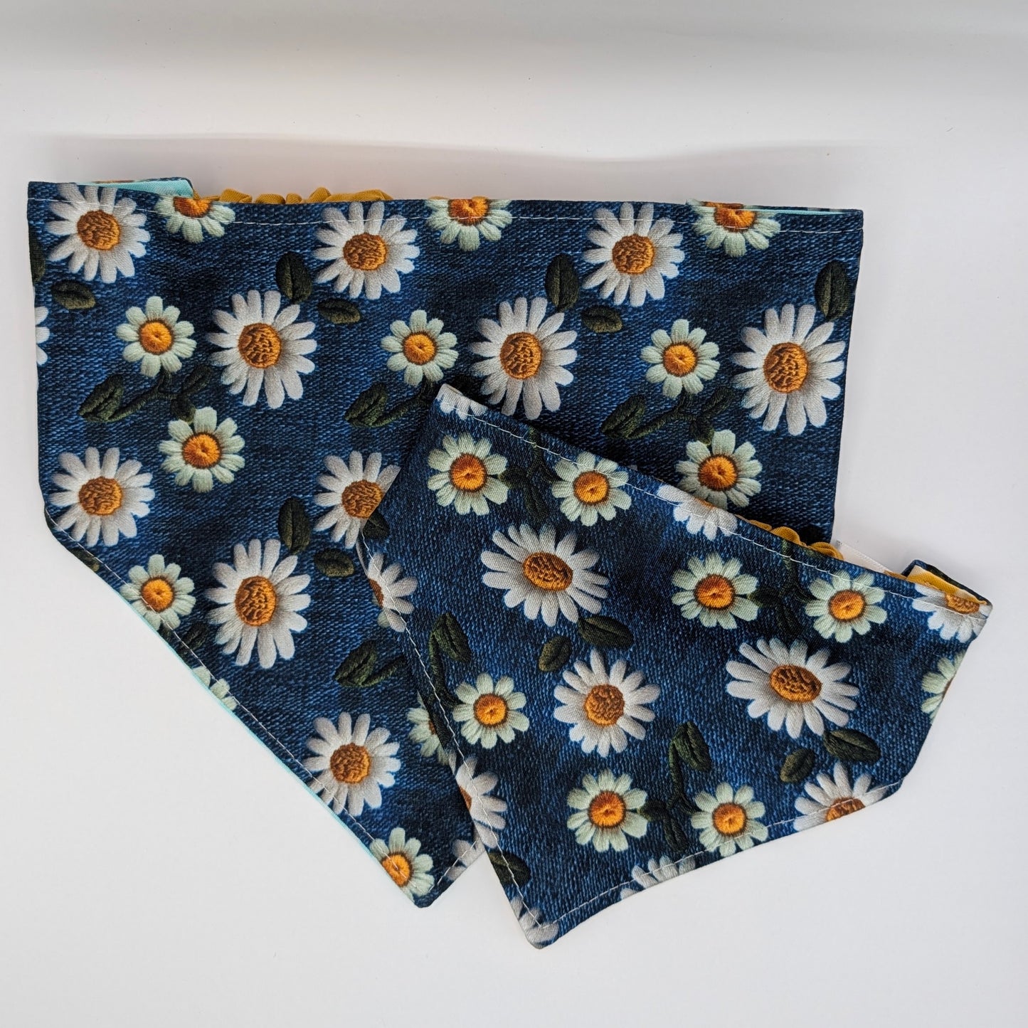 Reversible Scrunchie Bandana- Denim Daisy