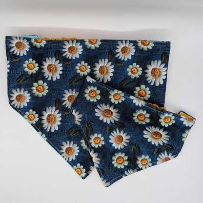 Reversible Scrunchie Bandana- Denim Daisy