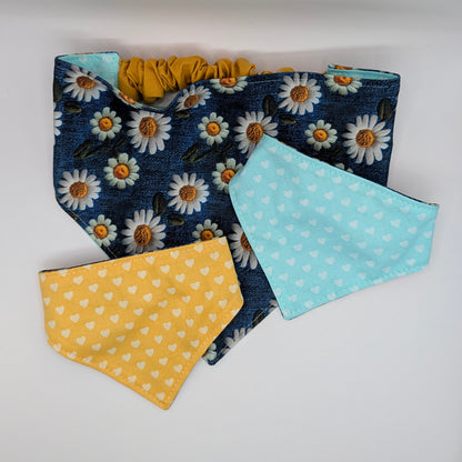 Reversible Scrunchie Bandana- Denim Daisy