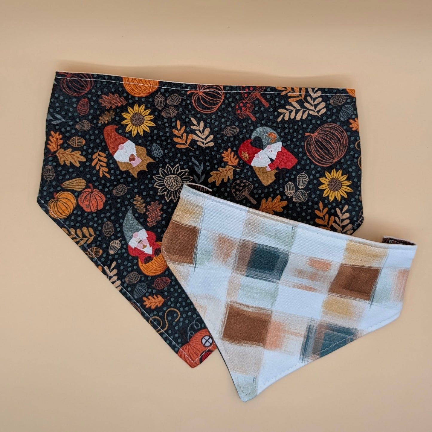 Reversible Scrunchie Bandana- Fall Gnomes Plaid