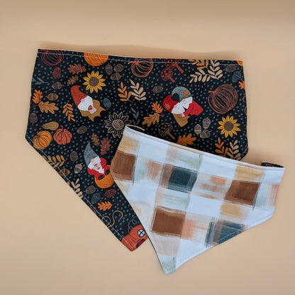 Reversible Scrunchie Bandana- Fall Gnomes Plaid