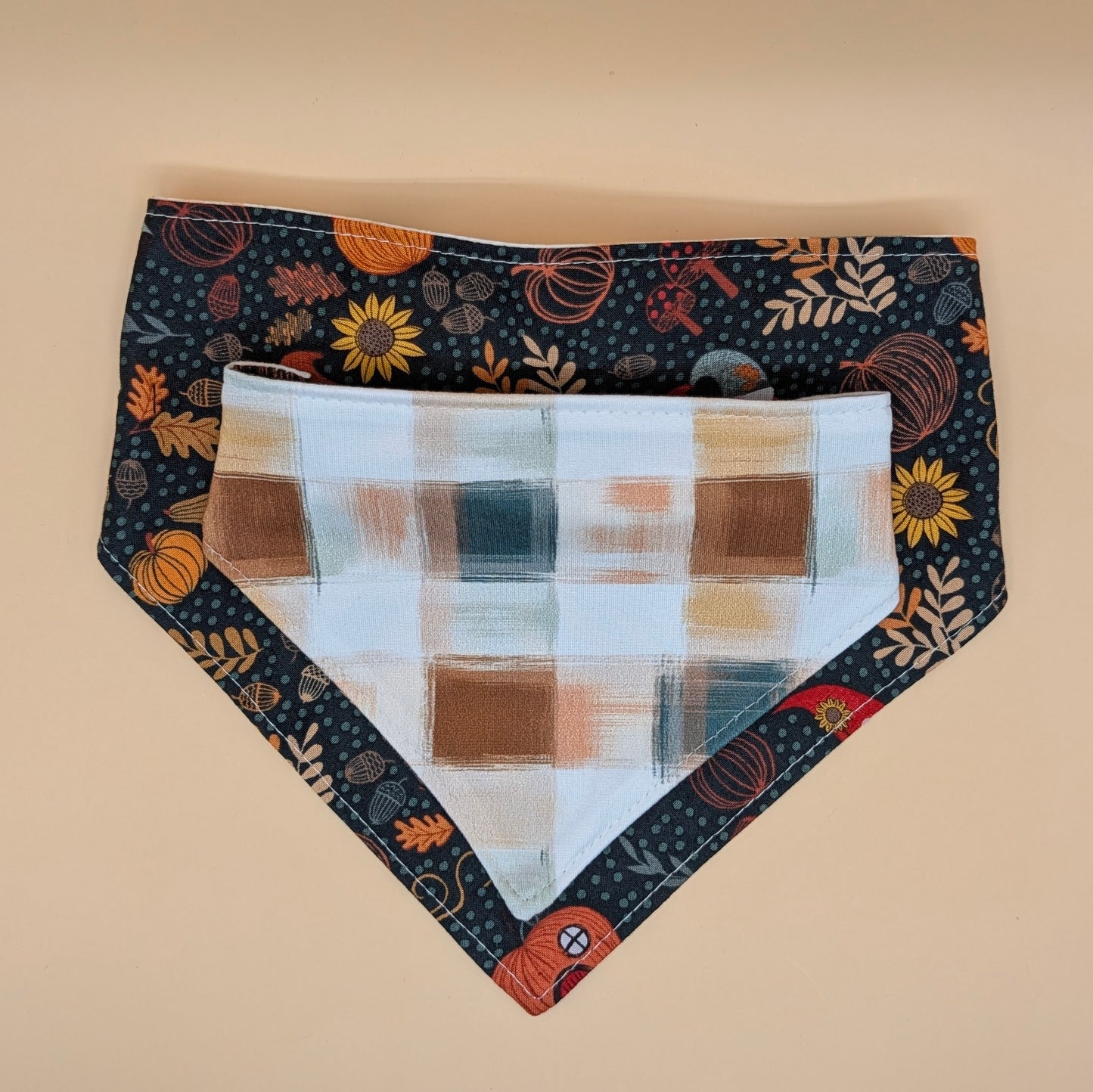 Reversible Scrunchie Bandana- Fall Gnomes Plaid