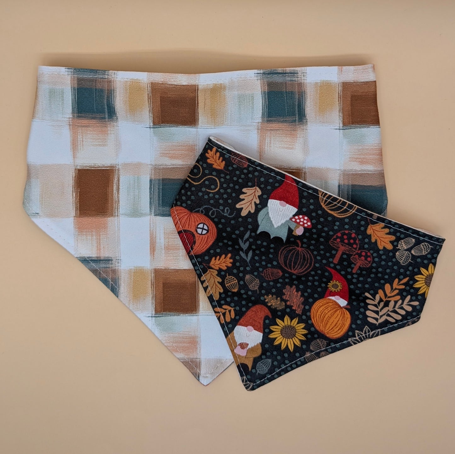 Reversible Scrunchie Bandana- Fall Gnomes Plaid