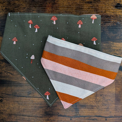 Mushrooms-Stripe Scrunchie Bandana - Reversible