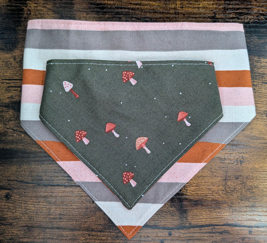 Mushrooms-Stripe Scrunchie Bandana - Reversible