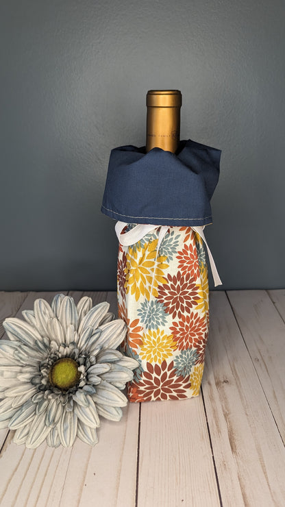 Mums with navy blue, white ribbon