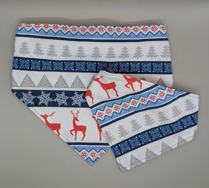 Blue Reindeer Scrunchie Bandana- Reversible
