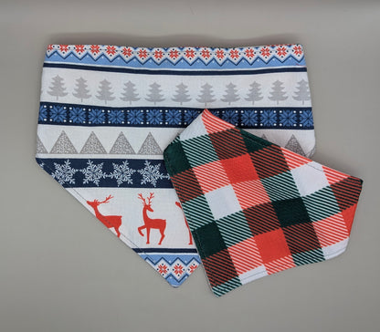 Blue Reindeer Scrunchie Bandana- Reversible