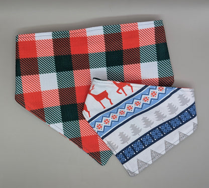 Blue Reindeer Scrunchie Bandana- Reversible