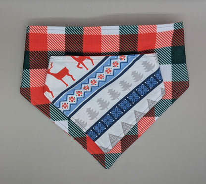 Blue Reindeer Scrunchie Bandana- Reversible