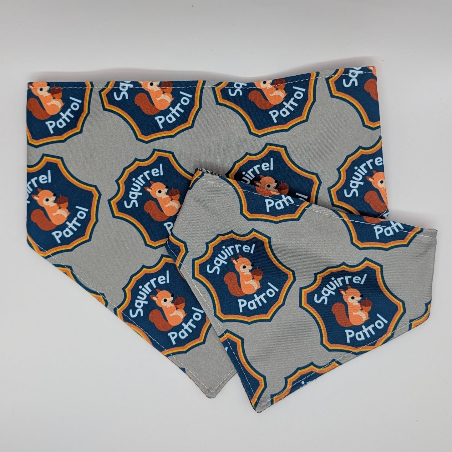 Squirrel Patrol Scrunchie Bandana blue plaid -reversible