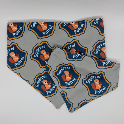 Squirrel Patrol Scrunchie Bandana blue plaid -reversible