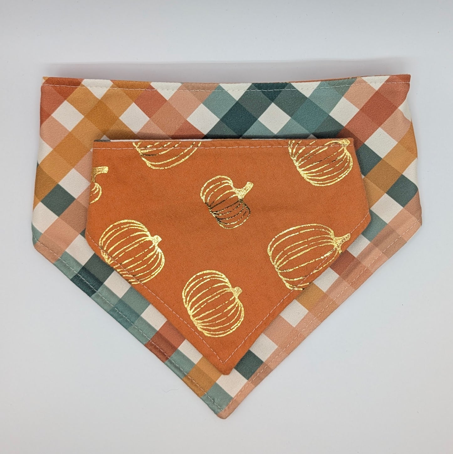 Golden Pumpkin/Plaid Bandana- Reversible