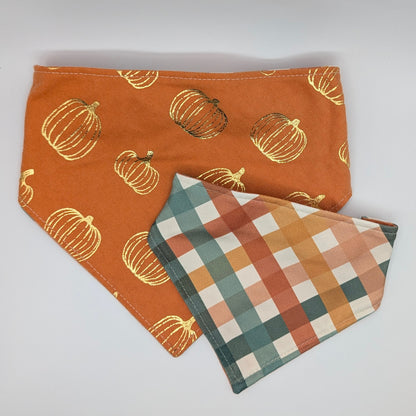 Golden Pumpkin/Plaid Bandana- Reversible