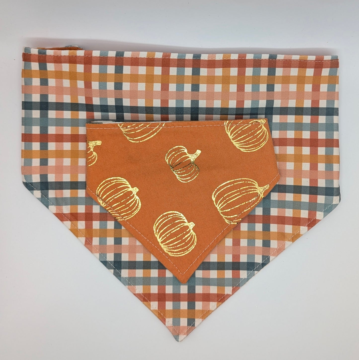 Golden Pumpkin/Plaid Bandana- Reversible