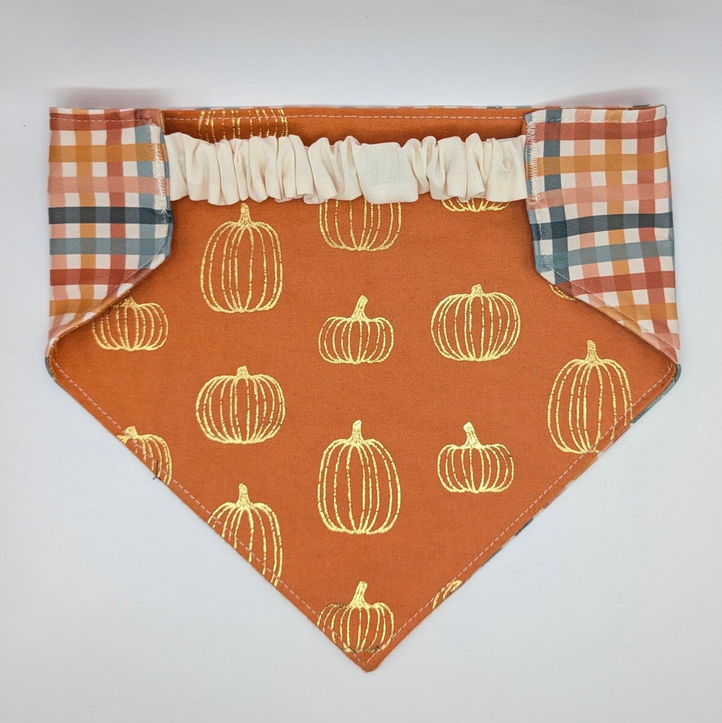 Golden Pumpkin/Plaid Bandana- Reversible