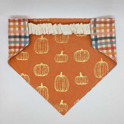 Golden Pumpkin/Plaid Bandana- Reversible