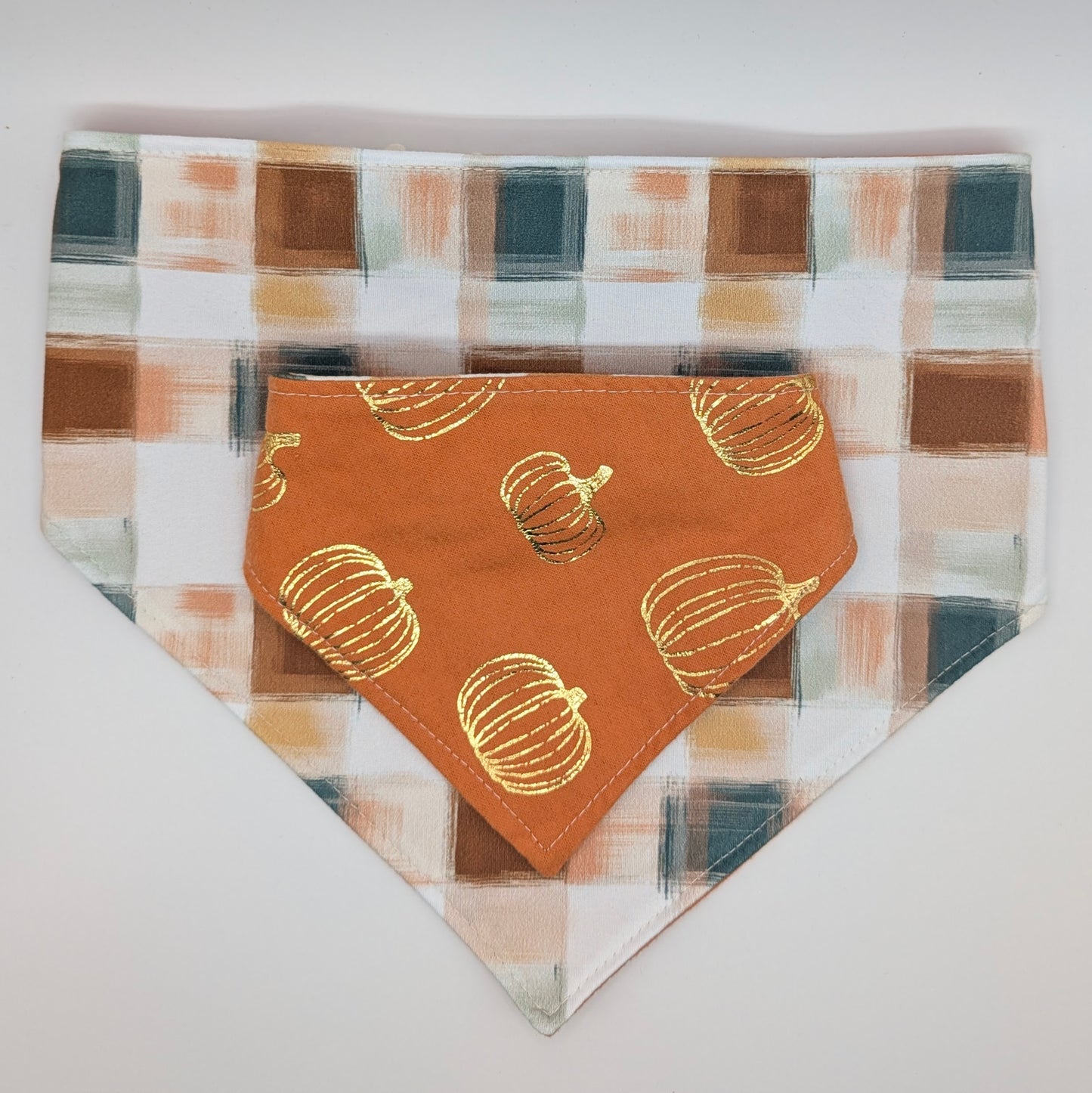 Golden Pumpkin/Plaid Bandana- Reversible