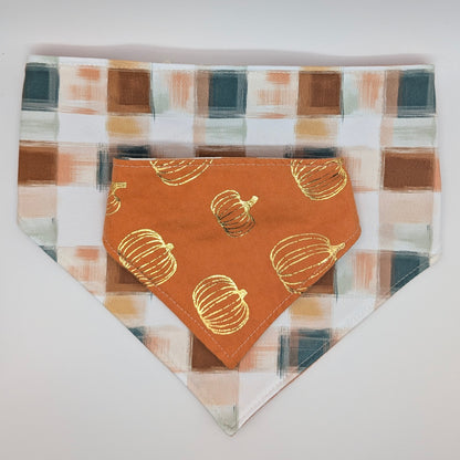 Golden Pumpkin/Plaid Bandana- Reversible
