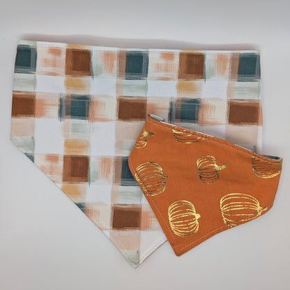 Golden Pumpkin/Plaid Bandana- Reversible