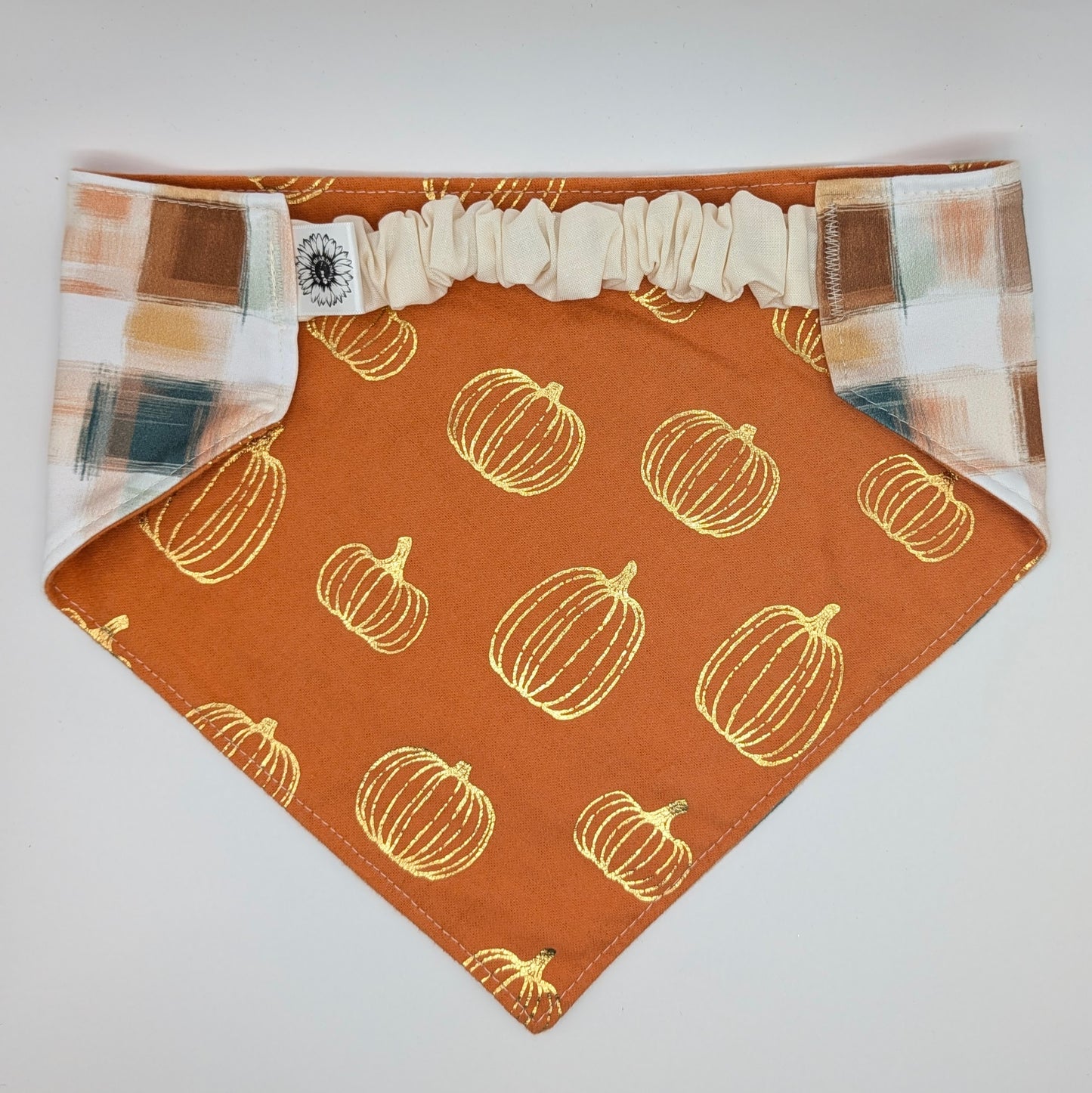 Golden Pumpkin/Plaid Bandana- Reversible