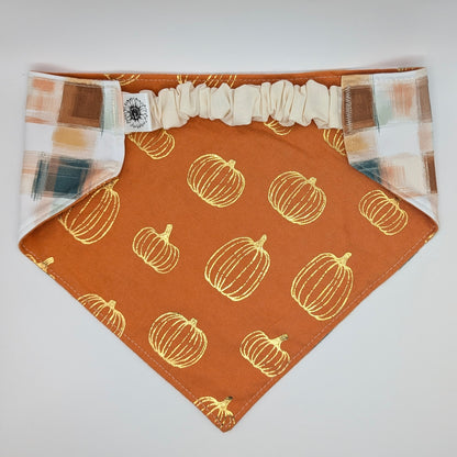 Golden Pumpkin/Plaid Bandana- Reversible