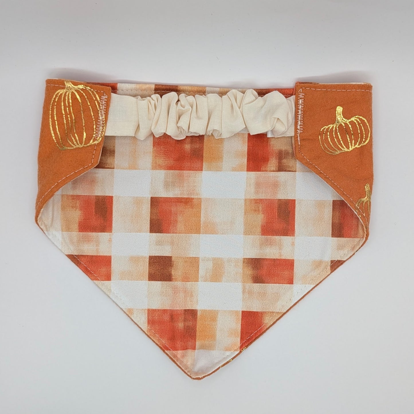Golden Pumpkin/Plaid Bandana- Reversible