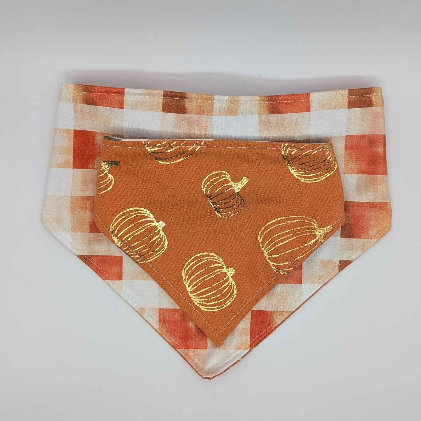 Golden Pumpkin/Plaid Bandana- Reversible