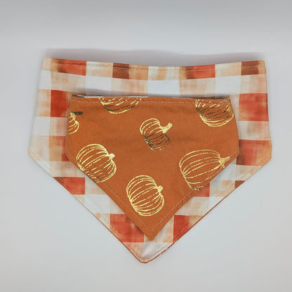 Golden Pumpkin/Plaid Bandana- Reversible