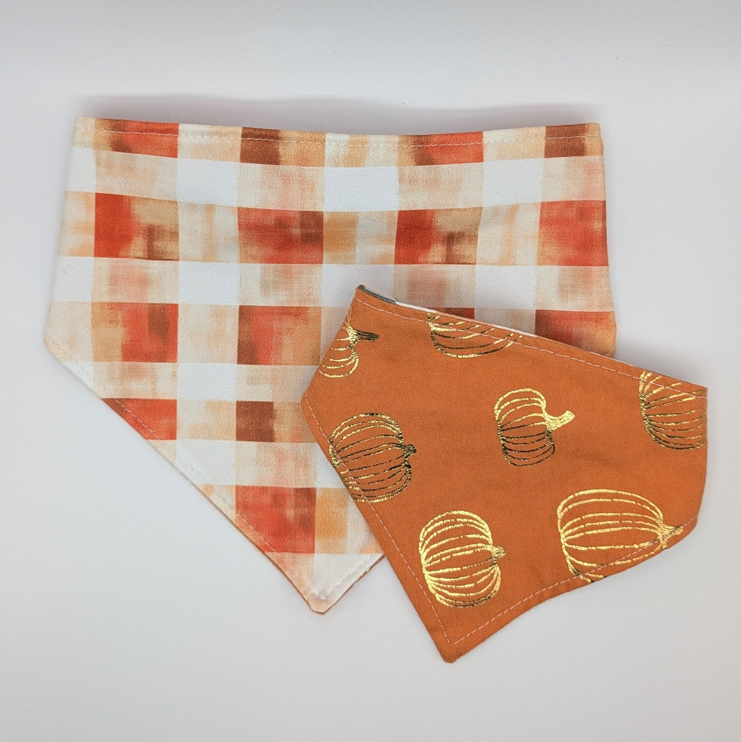 Golden Pumpkin/Plaid Bandana- Reversible