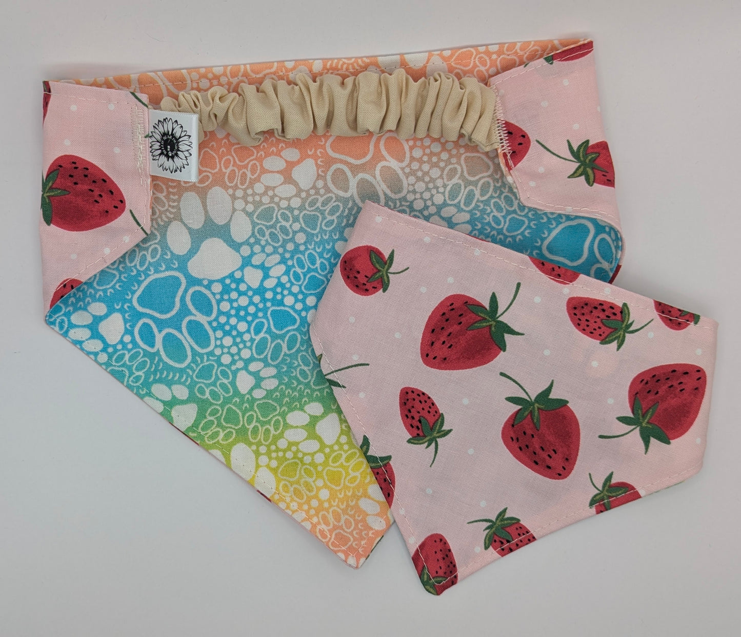 Strawberry and Paws Scrunchie Bandana-reversible