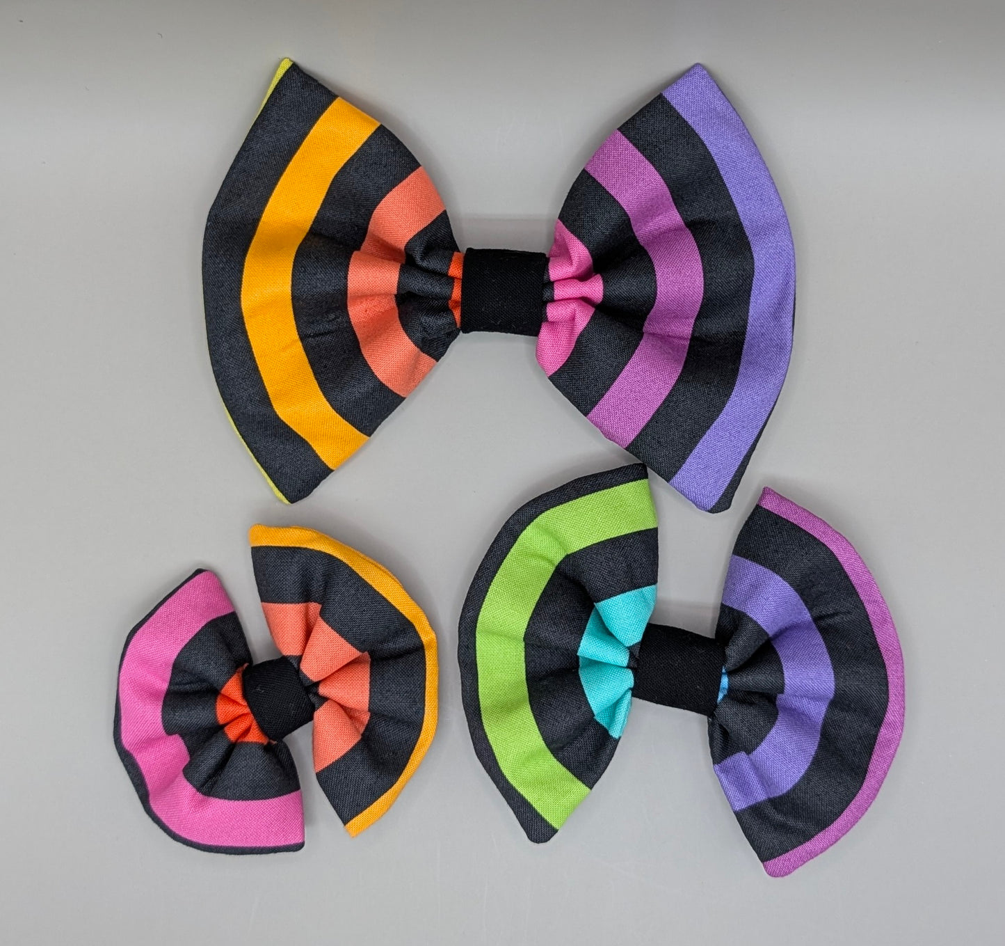 Bellie Bear Bows - Black Rainbow Stripe