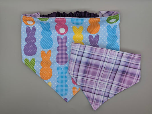 Purple Plaid/ Color Bunnies Scrunchie Bandana-reversible